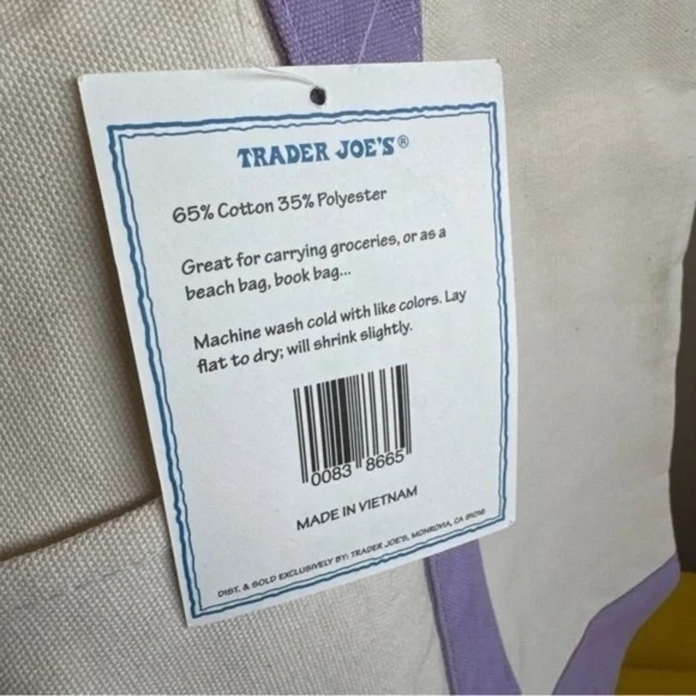NWT Trader Joe's Large Lavender Tote Bag 2026 Spring Limited Edition Rare - Picture 6 of 8